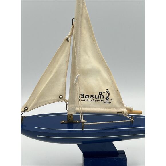 Bosun Boat by Reeves Wooden Model Sailboat Cloth Sailing Yacht Stands Blue - Picture 2 of 6